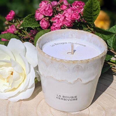 Candela profumata al giglio bianco - Vaso in gres bianco - Fatta a mano - 8 cm (D) | LA CANDELA ERBIVORA