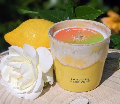 Bougie Parfumée Pastèque melon - Pot en Grès Jaune - Fabrication Artisanale - 8 cm (D) | LA BOUGIE HERBIVORE