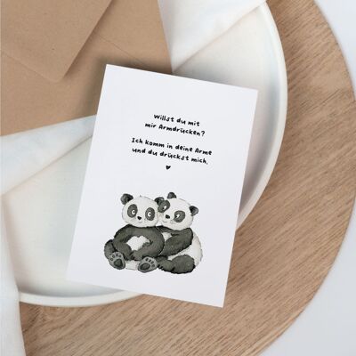 Tarjeta de felicitación - Te abrazo | Pandas | Te amo
