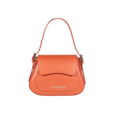 RB1030AM | Bolso de hombro para mujer EMMA con solapa en piel auténtica fabricado en Italia. Accesorios de metal Plata Brillante - Color Pimentón - Dimensiones: cm 24 x 18 x 9 + 14,5 (Mango ligero)