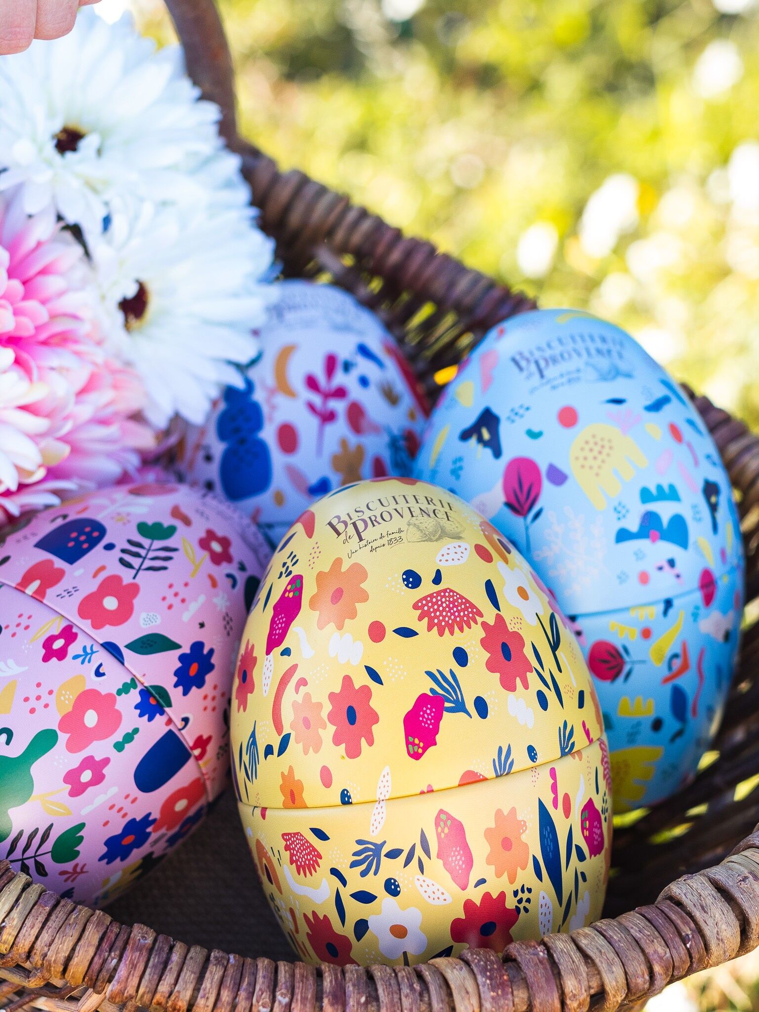 Large Decorated Metal Eggs - Organic Cookies, Organic Shortbread