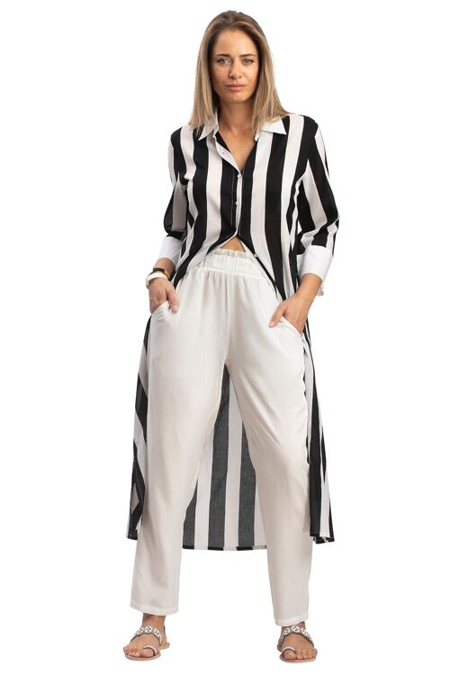 Chemise longue rayée "Black and white",2 poches, boutonnée, base droite (S-M-L-X
