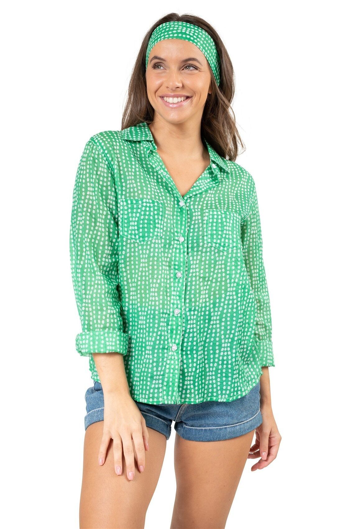 Camicetta "Esther Vert Guacamole", 2 tasche sul petto, cotone (S, M, L, XL)