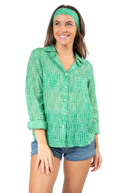 Chemisier "Esther Vert Guacamole",2 poches poitrine,coton (S,M,L,XL)