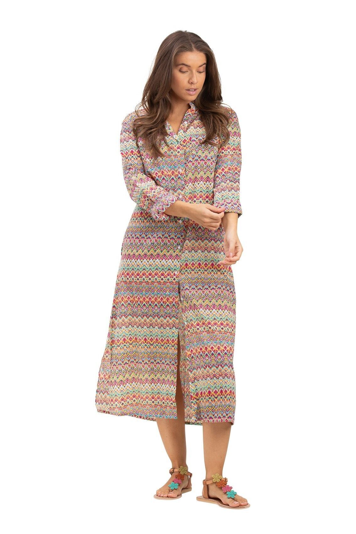 Camicia lunga "Zigzag", 2 tasche, abbottonata, orlo dritto, cotone, SMLXL