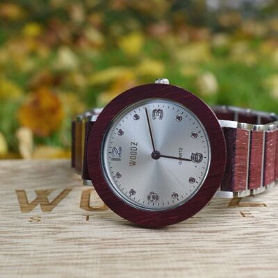 Wooden ladies watch Crystal red