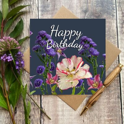 Carte de vœux florale Joyeux anniversaire - Carte d'anniversaire vierge à l'intérieur
