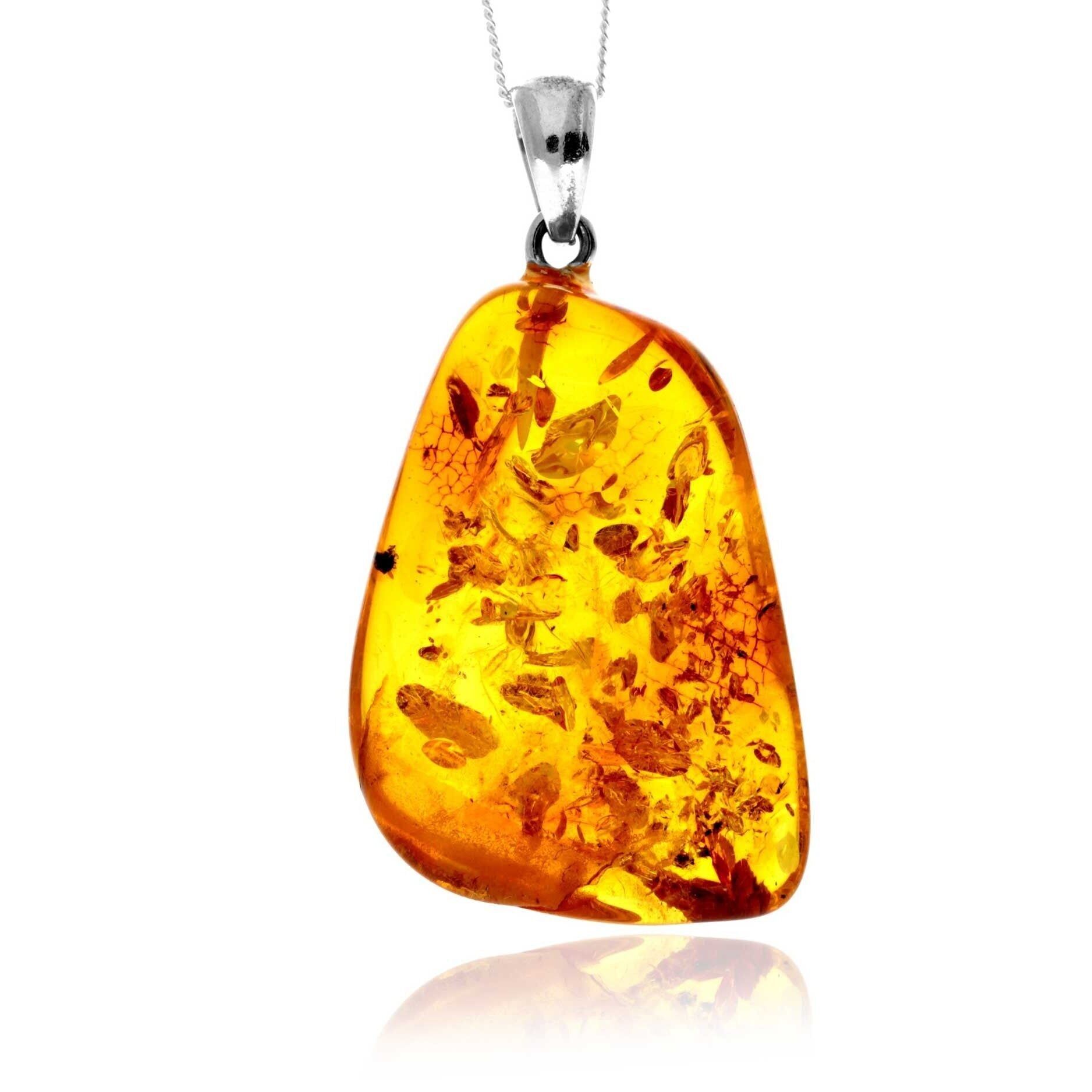 Exklusiver Anhänger aus 925er Sterlingsilber und echtem baltischen Bernstein in Cognac – C-PD-2