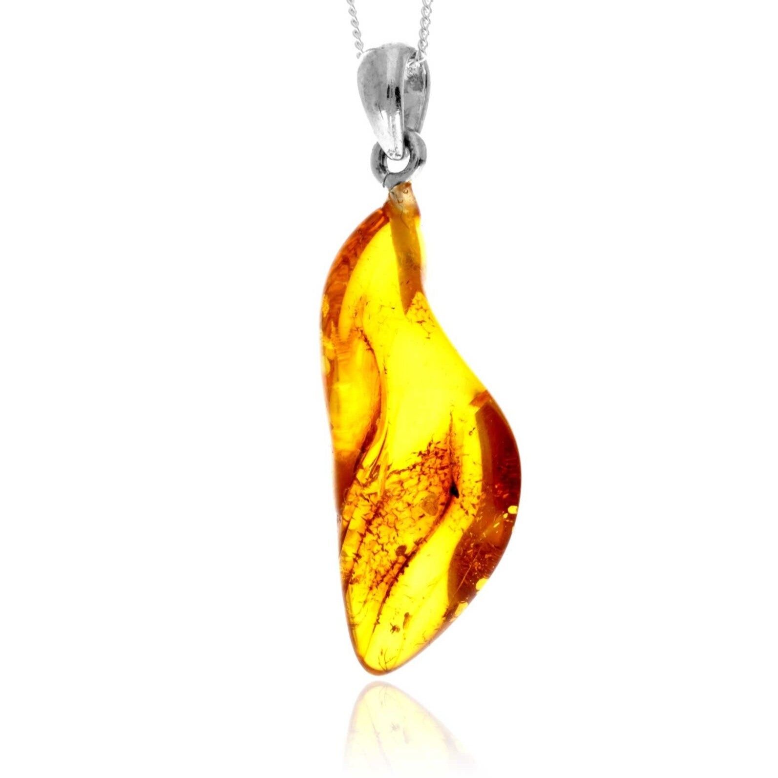 Exklusiver Anhänger aus 925er Sterlingsilber und echtem baltischen Bernstein in Cognac – C-PD-5