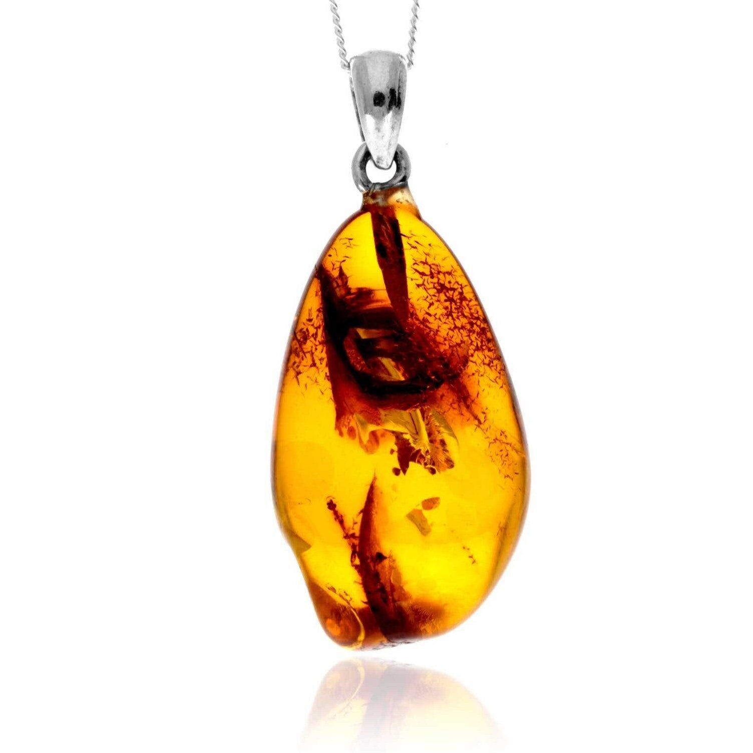 Exklusiver Anhänger aus 925er Sterlingsilber und echtem baltischen Bernstein in Cognac – C-PD-10