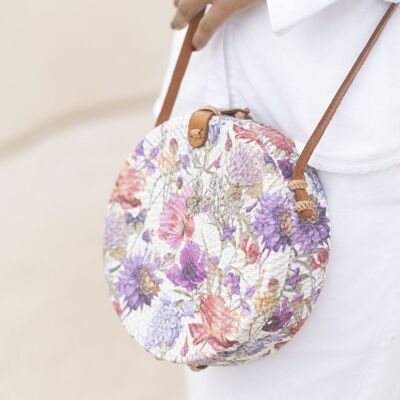 DUA White Rattan Bali Bag Purple Bloom 20 cm Slingbag