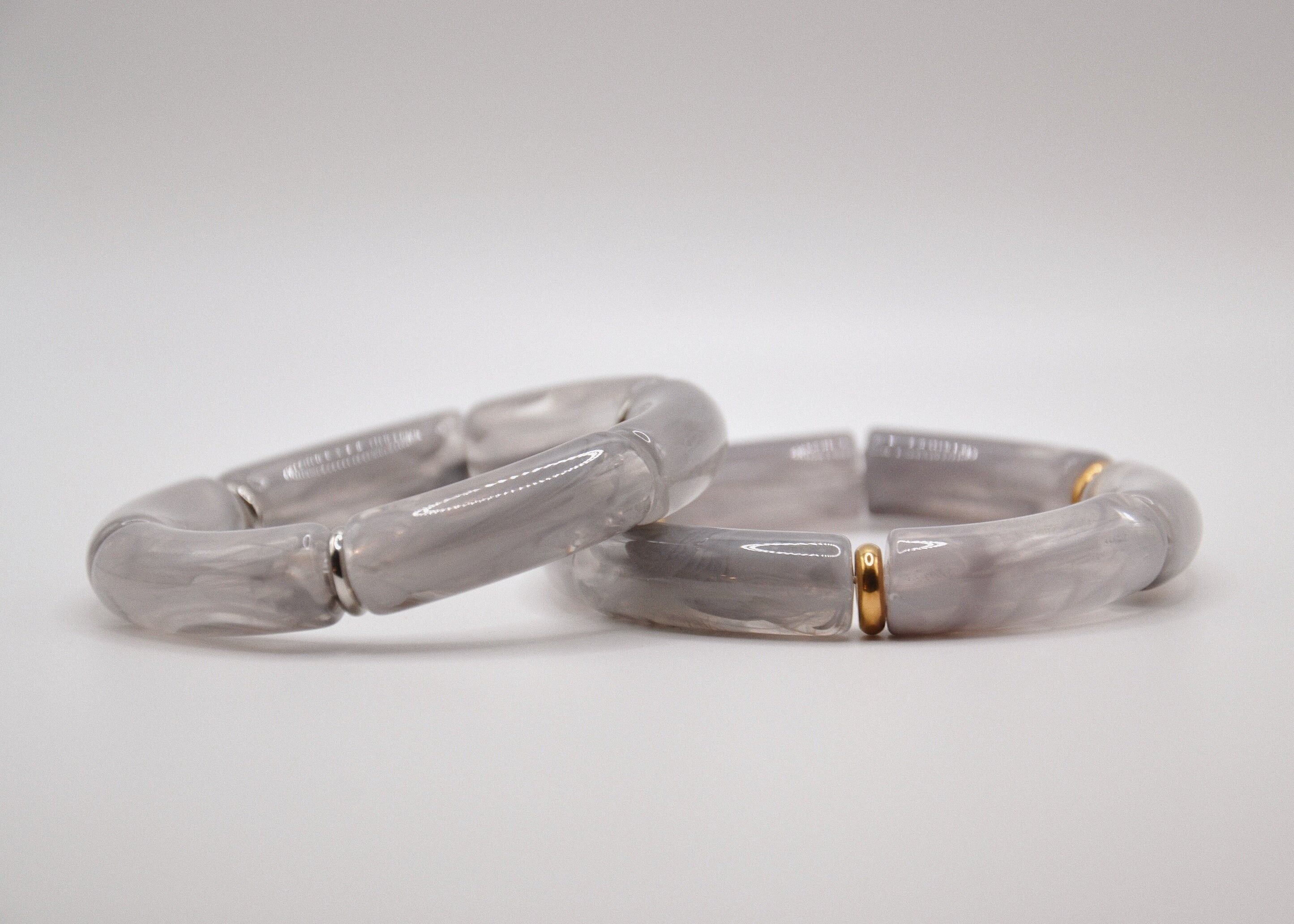 Bracciale tubolare in acrilico con bracciale in acciaio inossidabile / grande formato "Pietra di luna"