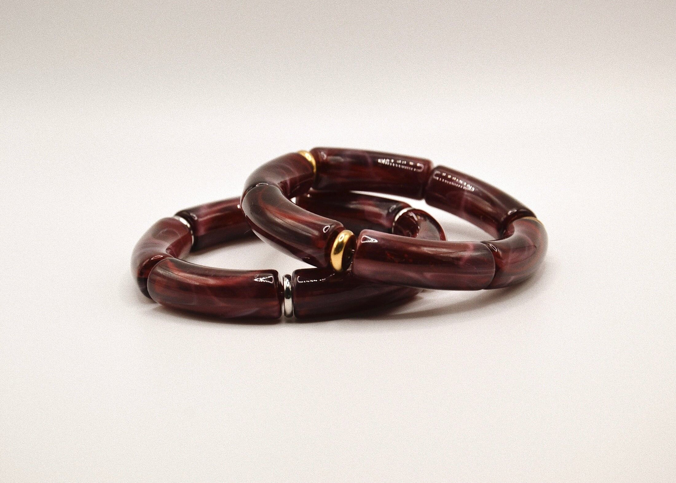 Acrylic tube bracelet with stainless steel bangle - large format "Wine lees"