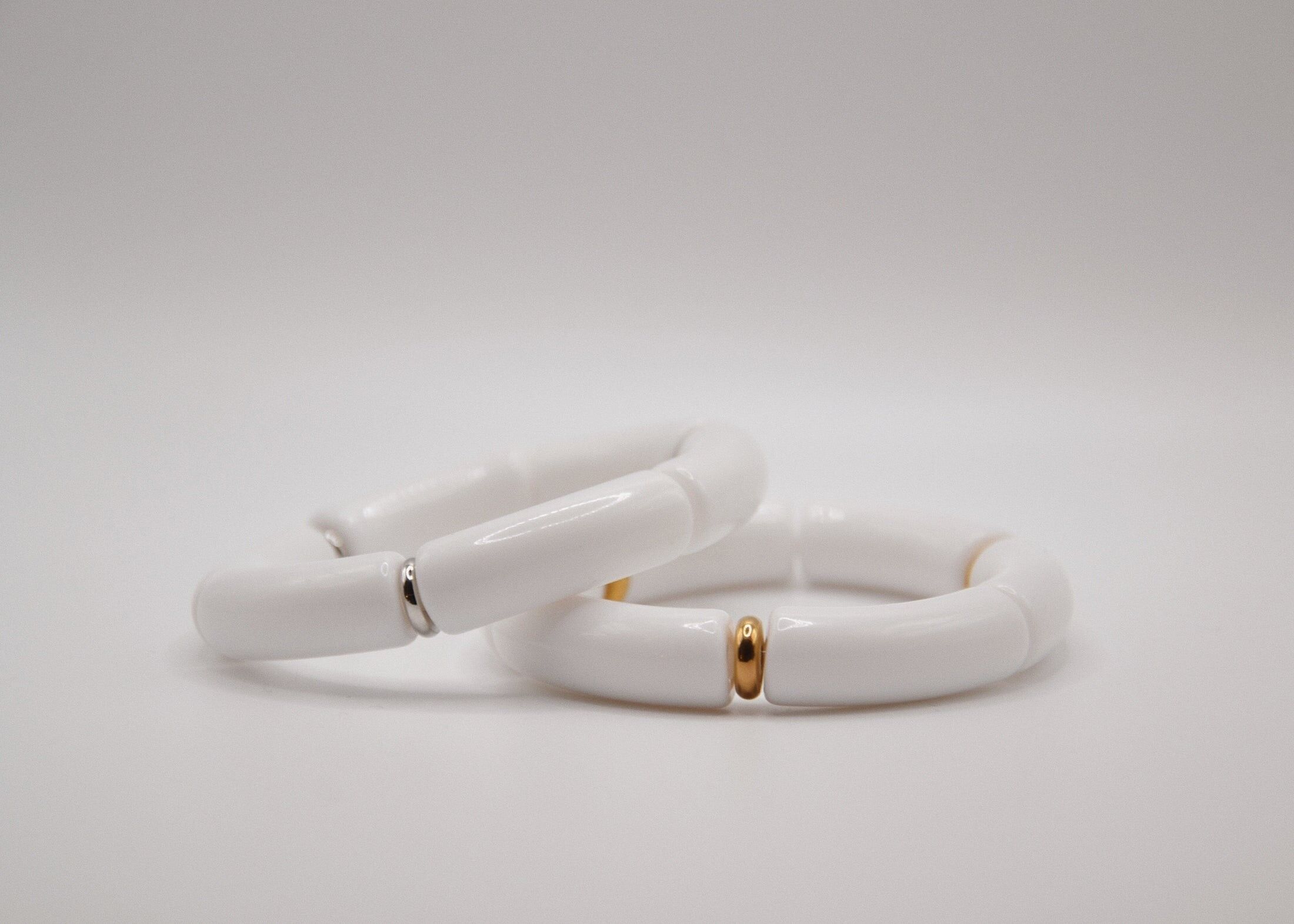 Acrylic tube bracelet with stainless steel bangle - large format "Snow"