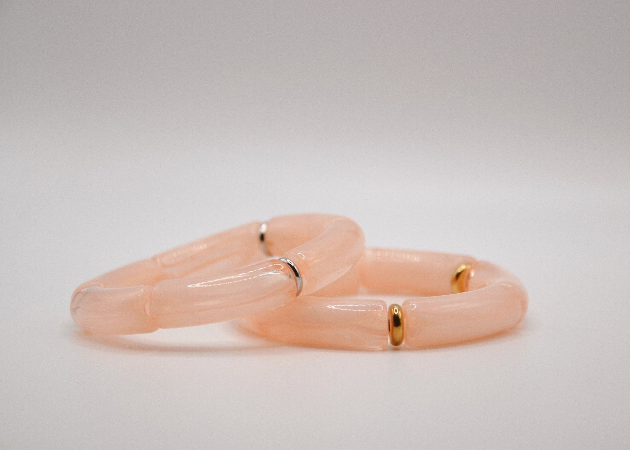 Acrylic tube bracelet with stainless steel bangle - large size "Peach"