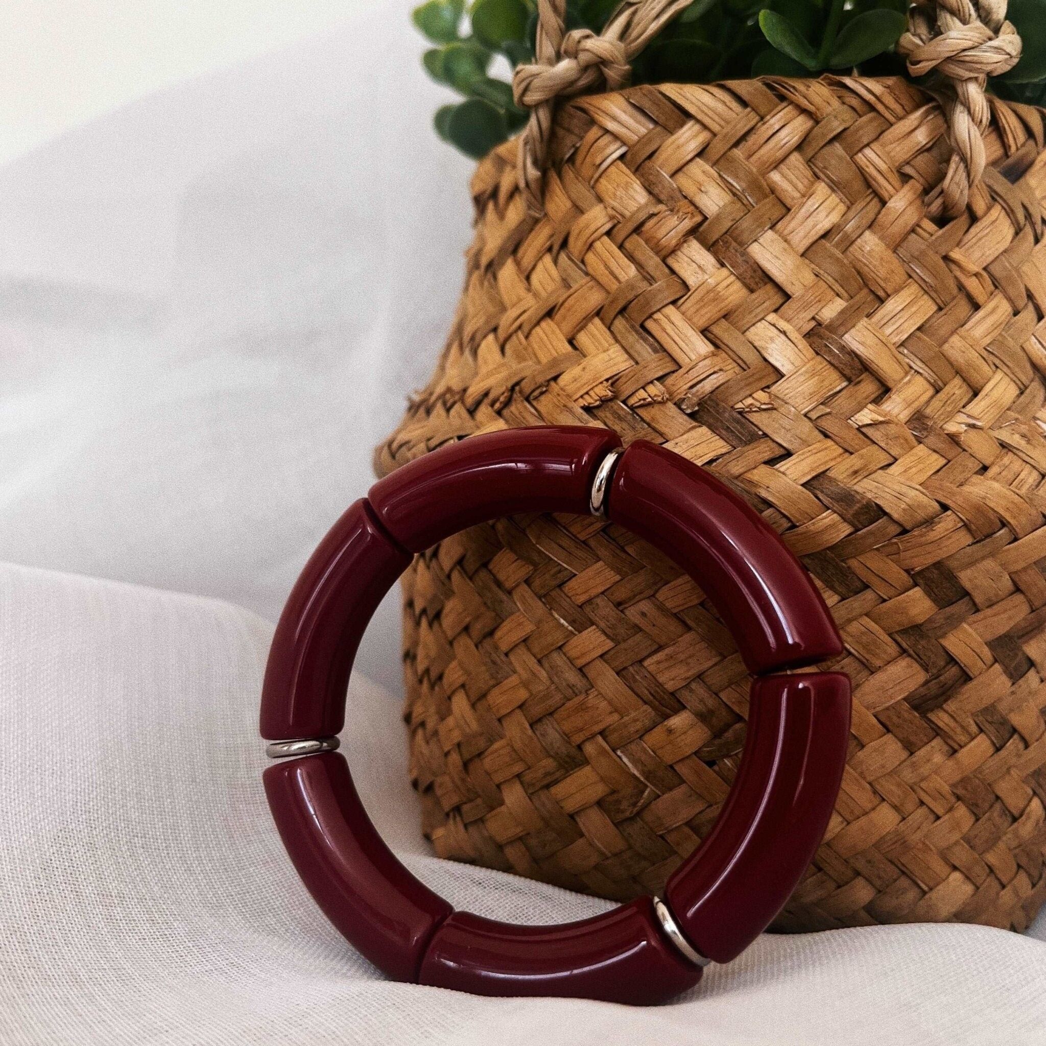Acrylic tube bracelet with stainless steel bangle - large size "Cherry"