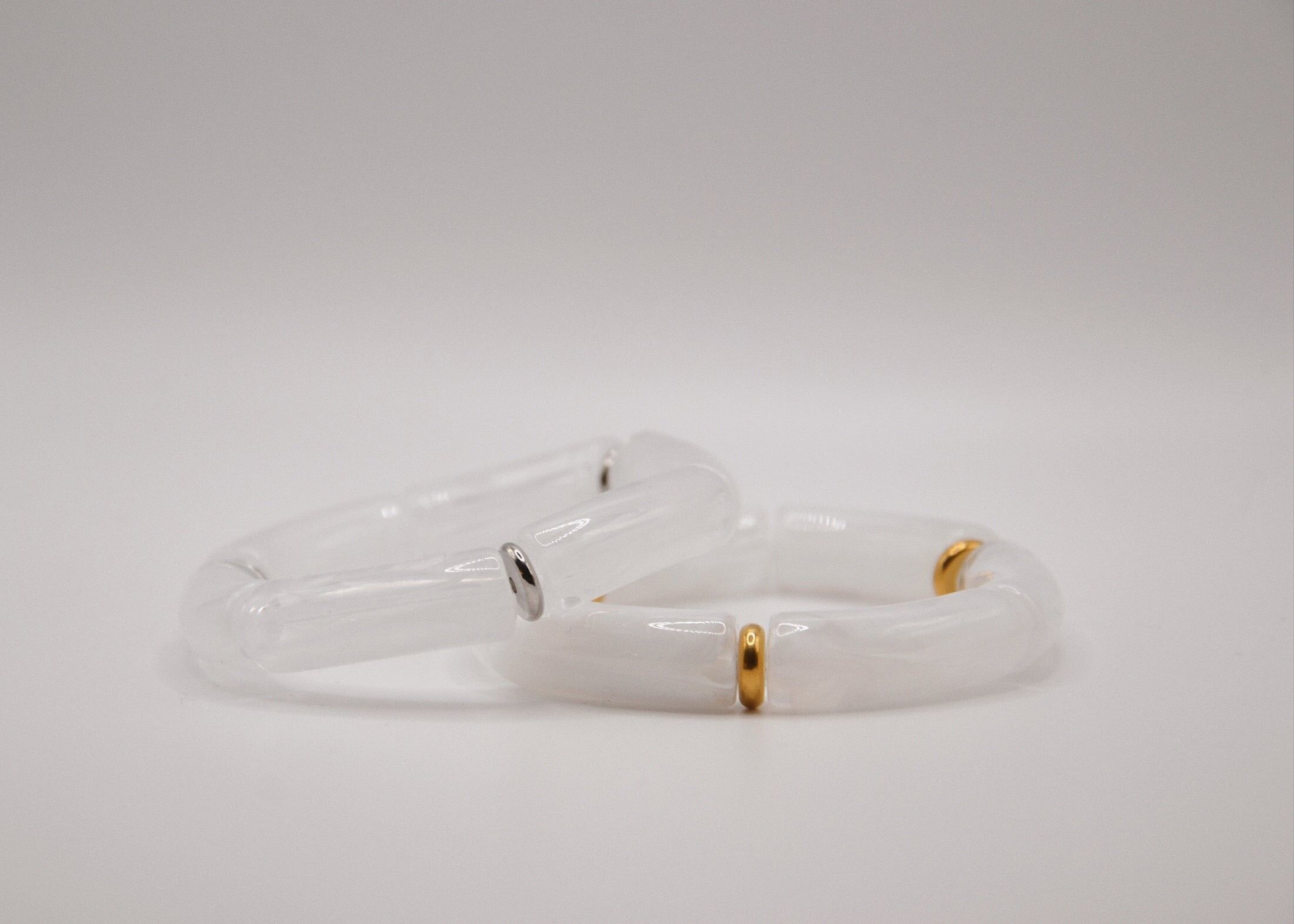 Bracelet tube acrylique jonc acier inoxydable - grand format « Coton »