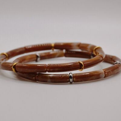 Bracciale tubolare in acrilico con bracciale in acciaio inossidabile / mini size “Castagna”