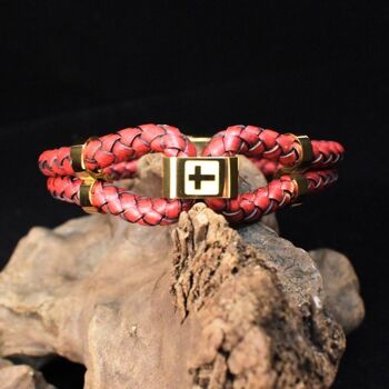 Bracelet Cuir Rouge Saumon 1