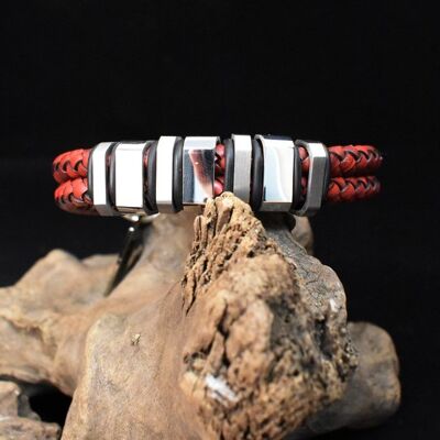 Red Leather bracelet Lune