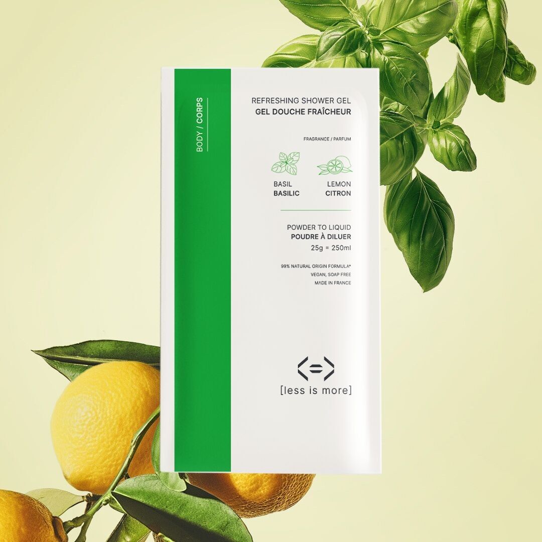 Gel douche fraîcheur [basilic + citron]- éco-recharge en poudre 25g pour 250ml