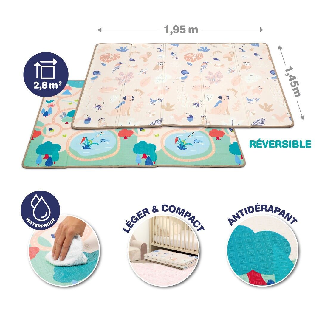 Alfombra de juegos plegable reversible LUDI XXL – Impermeable, apta para bebés desde el nacimiento