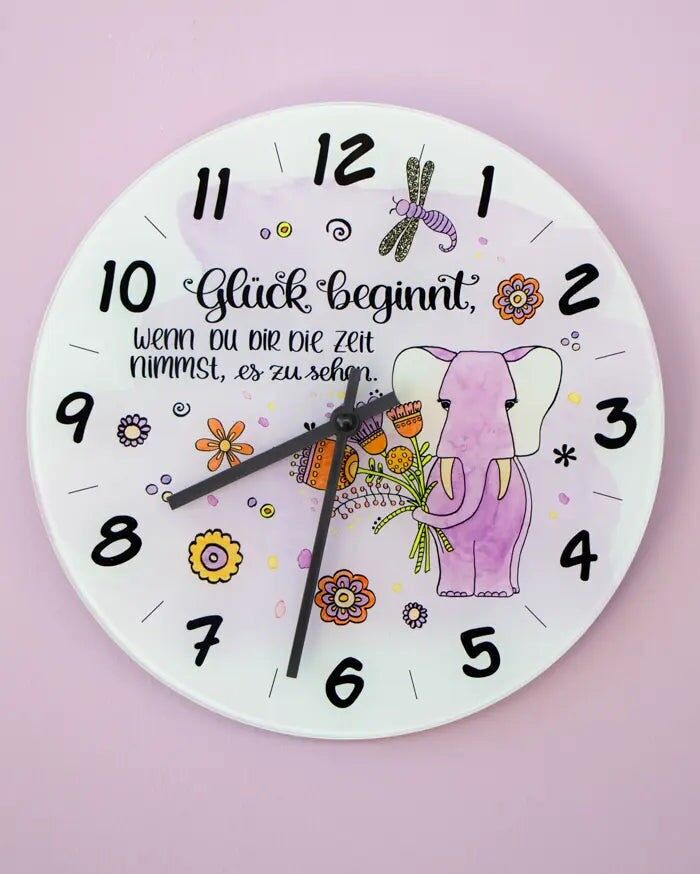 Glaswanduhr „Zeit für Glück“