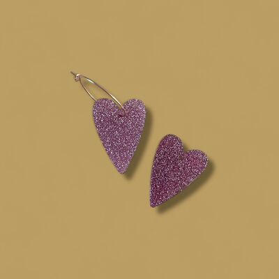 Paire de boucles d'oreilles Poppy MM - Vieux rose pailleté