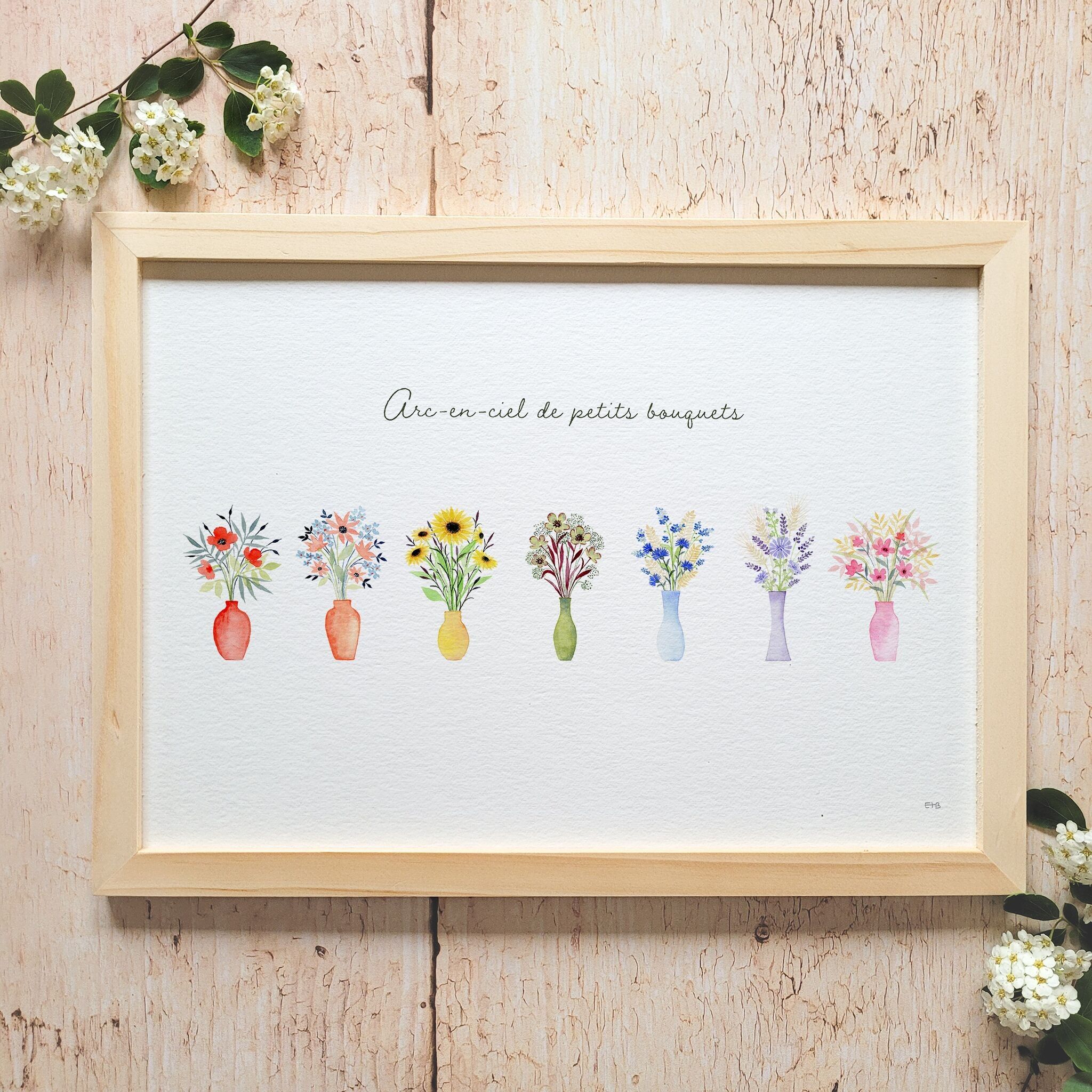 Aquarell-Blumenposter · „Regenbogen aus kleinen Blumensträußen“