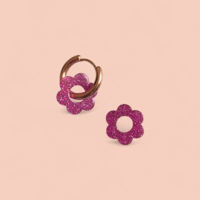 Coppia di orecchini June MM - Fucsia glitterato