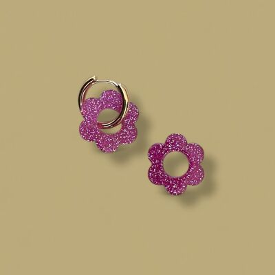 Paire de boucles d'oreilles June MM - Fuchsia pailleté