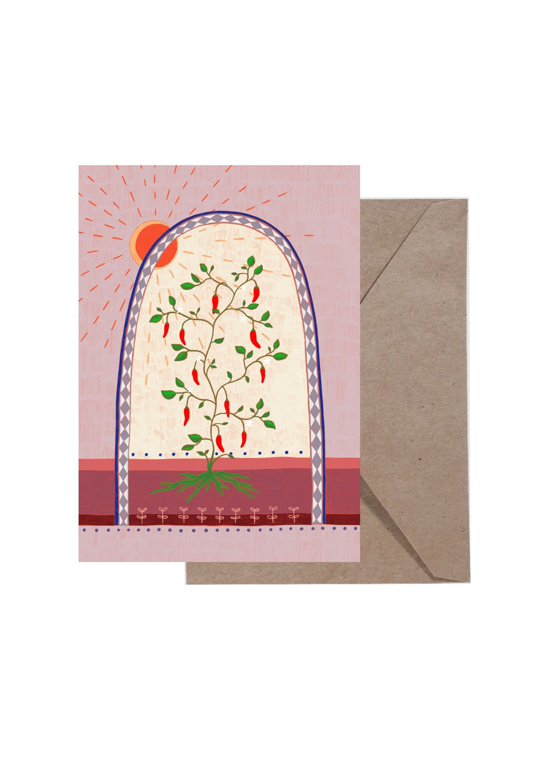 Tarjeta de felicitación "Planta de pimiento" - Ilustración - A6 plegada