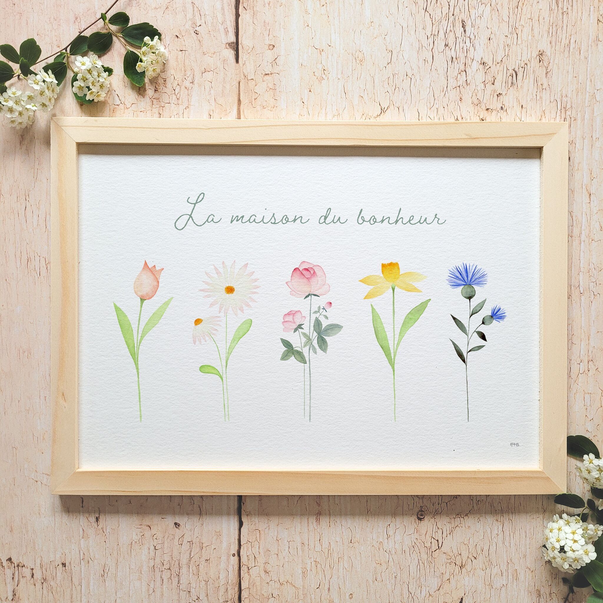 Poster floreale ad acquerello · "La casa della felicità"