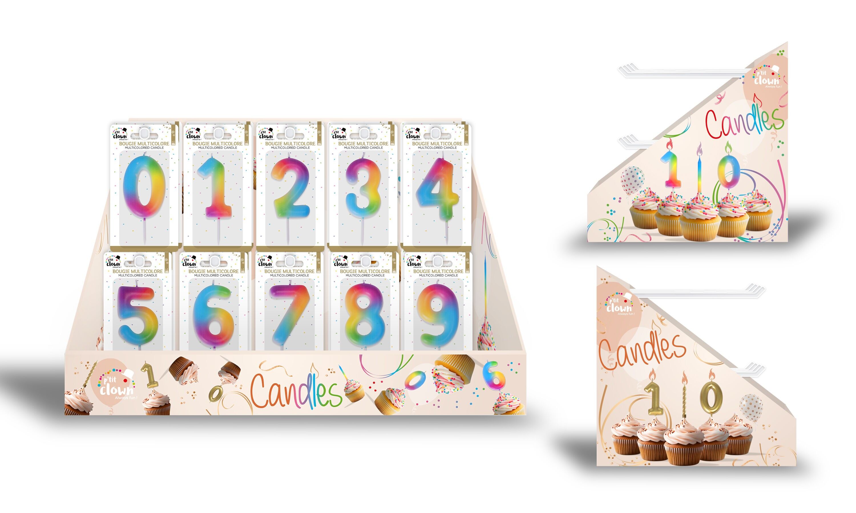 Gefülltes mehrfarbiges Kerzendisplay – 180 Kerzen, 18 Kerzen pro Zahl