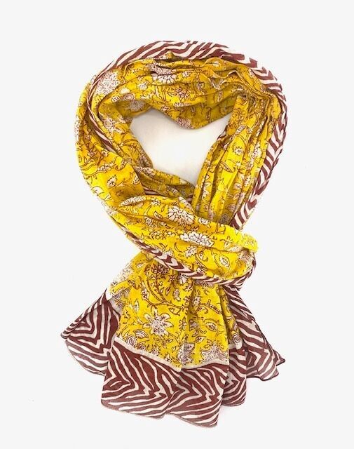 Sciarpa pareo 100% cotone indiano con stampa a blocchi - Donna