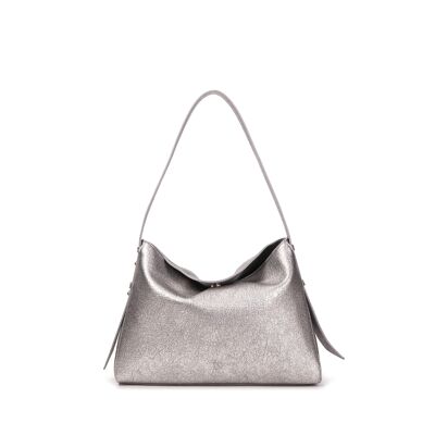 Borsa a tracolla in pelle vegana color argento Olga