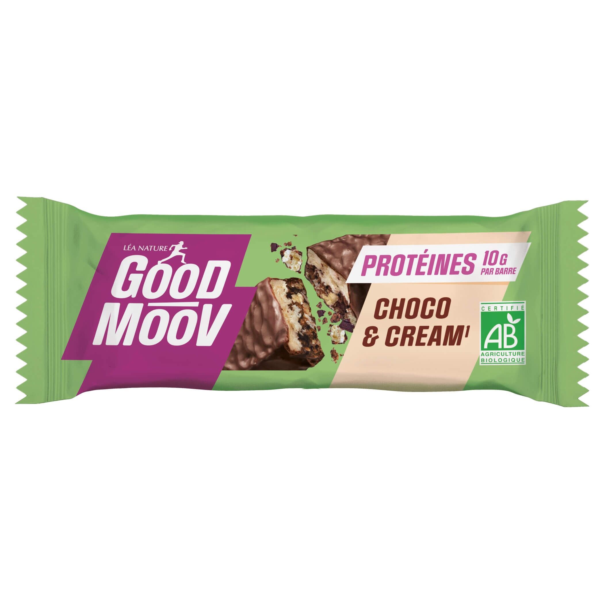 Organic chocolate and cream protein bar