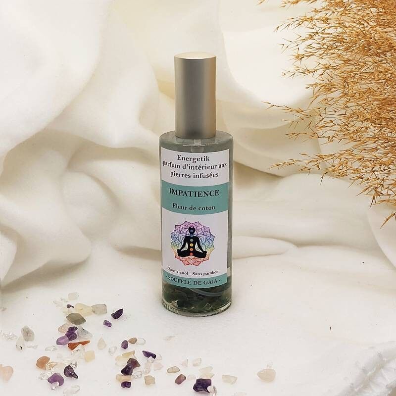 Impatience Spray per ambienti con pietre infuse - Profumo per ambienti al fiore di cotone - 100 ML
