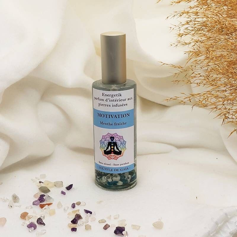 Spray per ambienti motivazionale con pietre infuse - Profumo per la casa alla menta - 100 ML