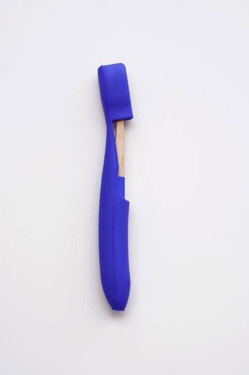 Sustainable Vegan Toothbrush Cover + Matching Bamboo Toothbrush Set (Blue)