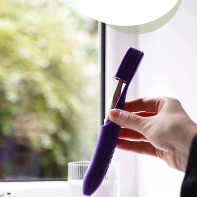 Funda para cepillo de dientes vegano totalmente reciclable + cepillo de dientes de bambú (púrpura)