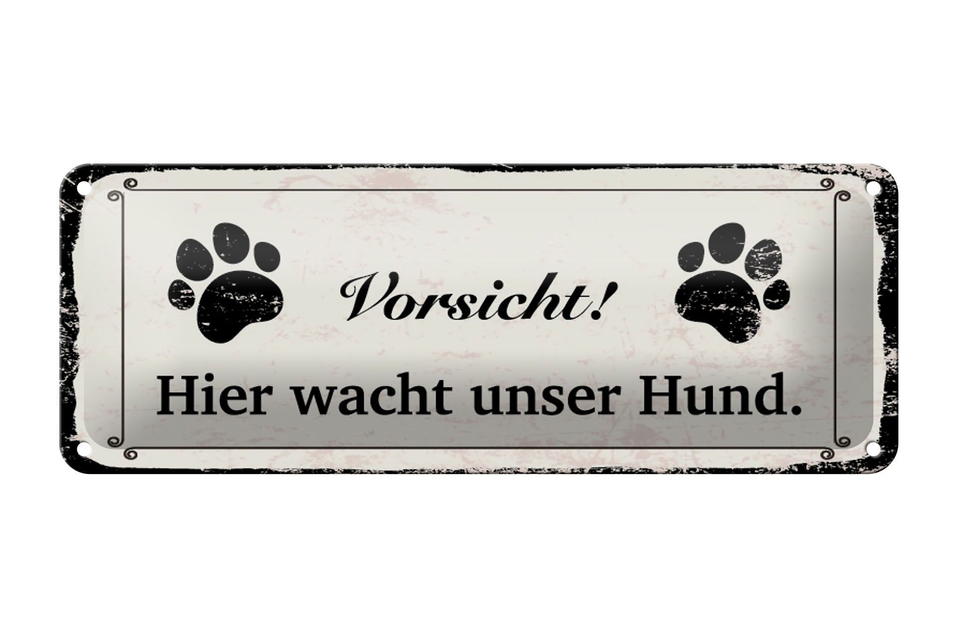 Cartello in metallo 27x10 cm Attenzione qui cartello cane da guardia