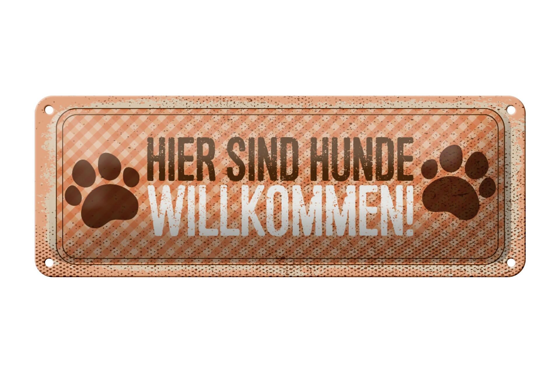 Cartello in metallo avviso 27x10 cm cani benvenuti cartello