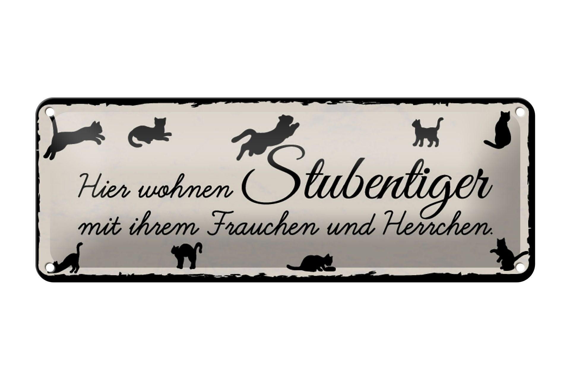 Cartello in latta con scritta 27x10 cm Qui vivono i gatti domestici