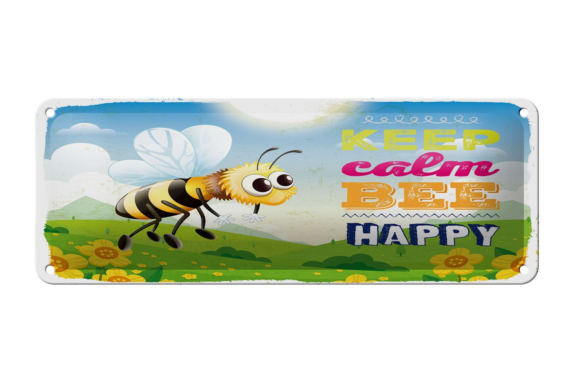 Cartello in latta con scritta 27x10 cm Keep calm ape happy ape prato decorazione cartello
