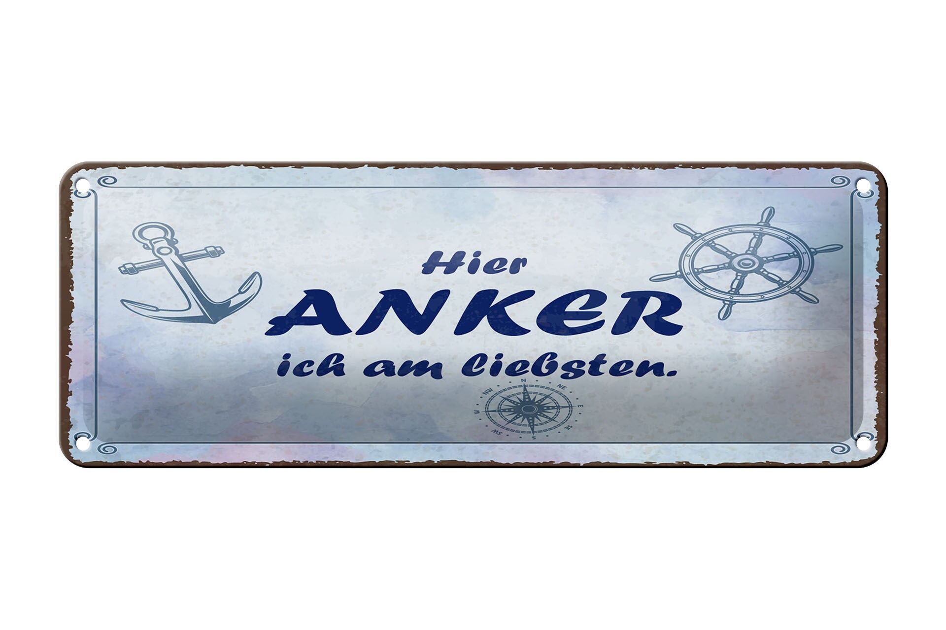 Blechschild Spruch 27x10 cm Hier Anker ich am liebsten Deko Schild