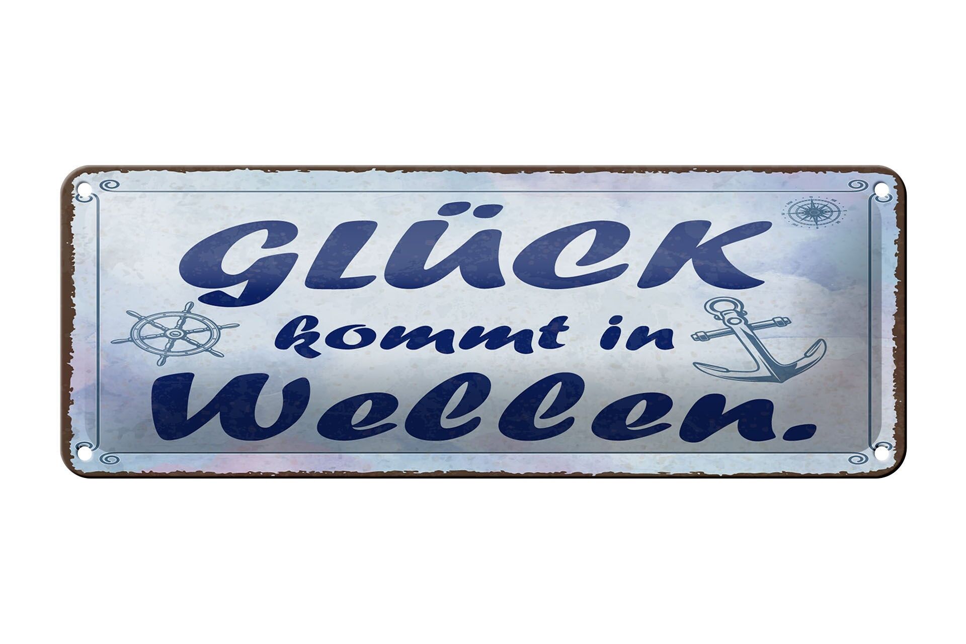 Plaque en tôle 27x10 cm Le bonheur vient par vagues