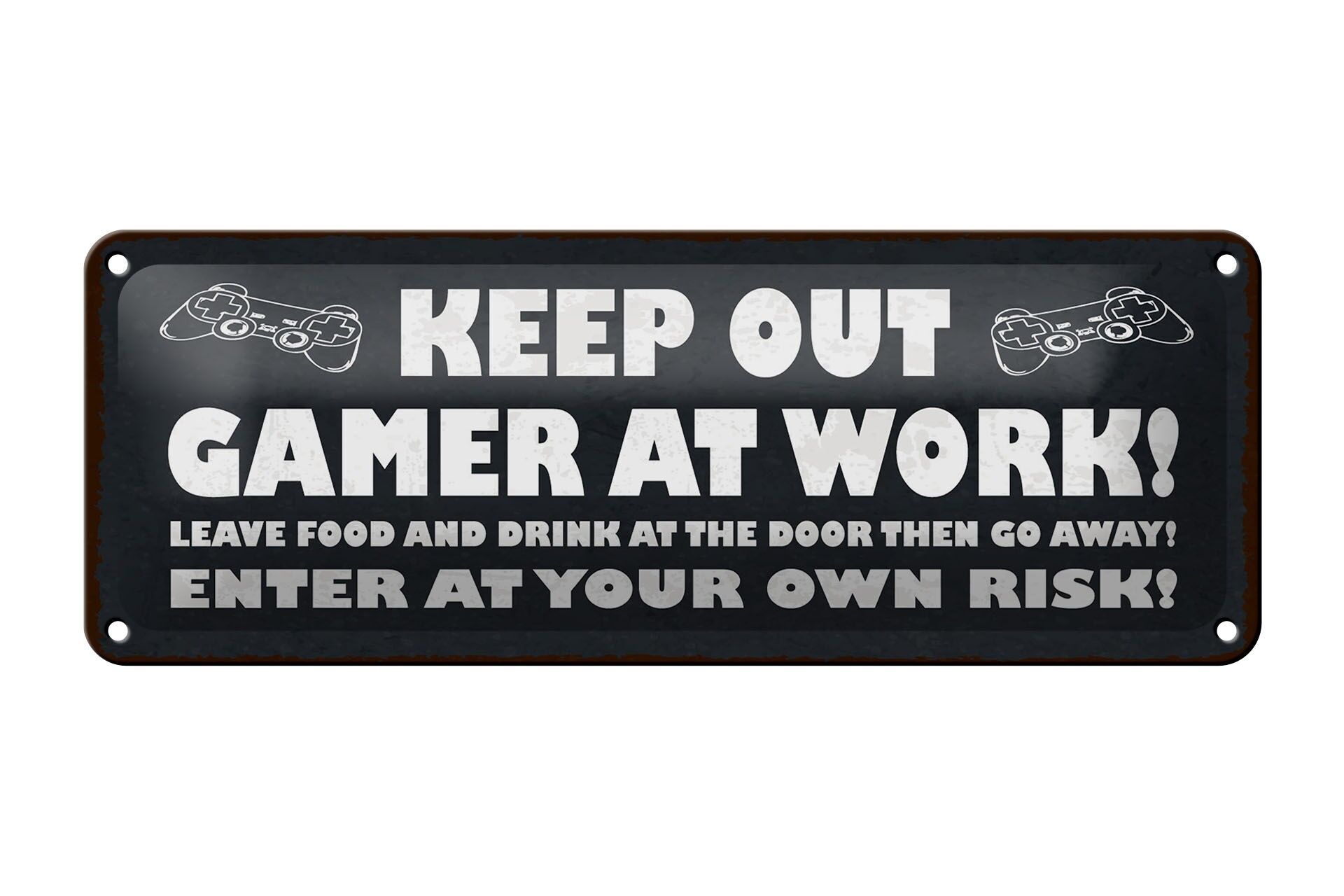 Letrero metálico de 27 x 10 cm con texto "No entrar en el trabajo Gamer" decorativo.
