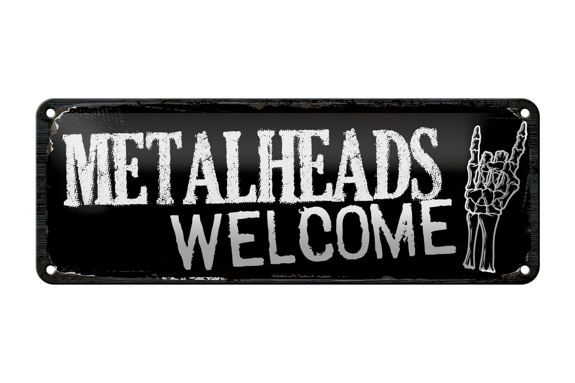 Cartello in latta con la scritta 27x10 cm Metalheads benvenuti cartello decorativo mano scheletro