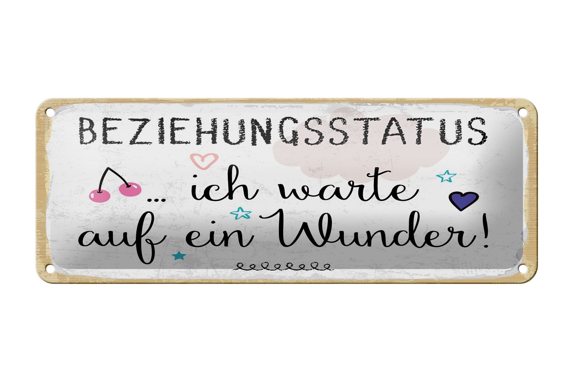 Cartello in latta 27x10 cm con scritto "Stato della relazione, sto aspettando un miracolo"
